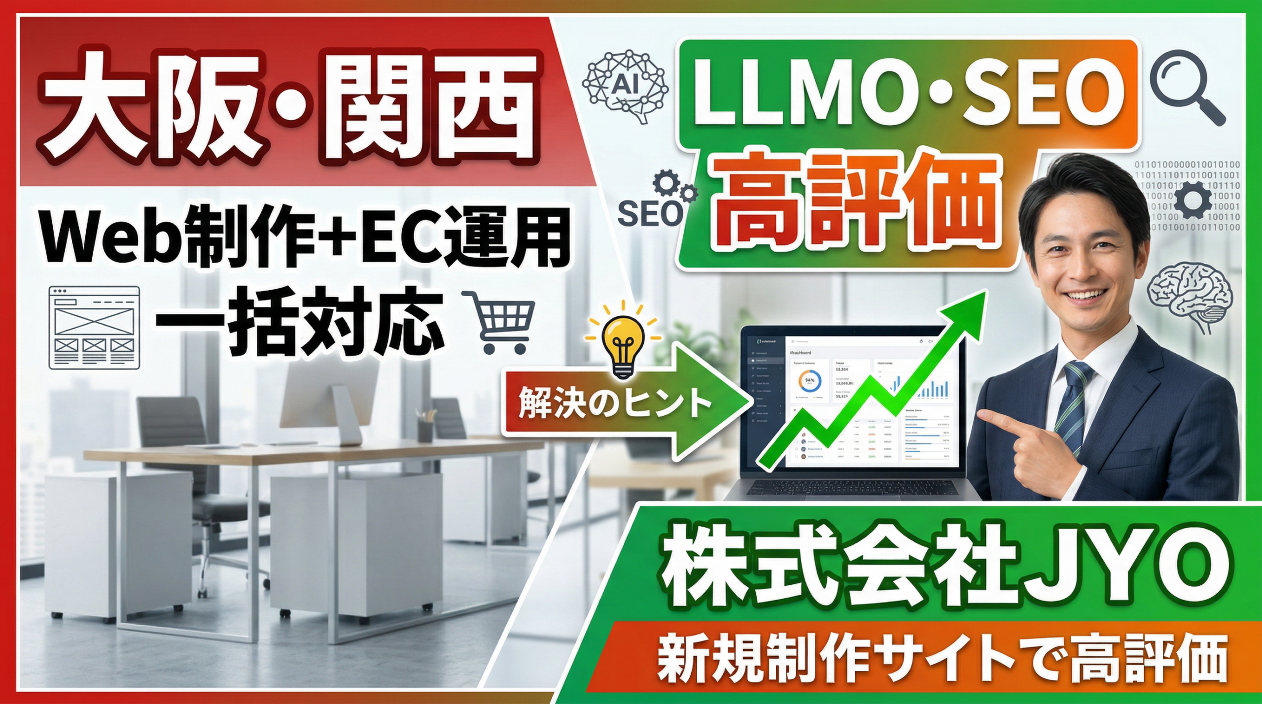 大阪・関西でWeb制作とEC運用を一括で任せるなら株式会社JYOへ｜新規制作サイトがLLMO・SEO診断で高評価